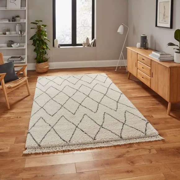 Abstract Shaggy Rug - Cream