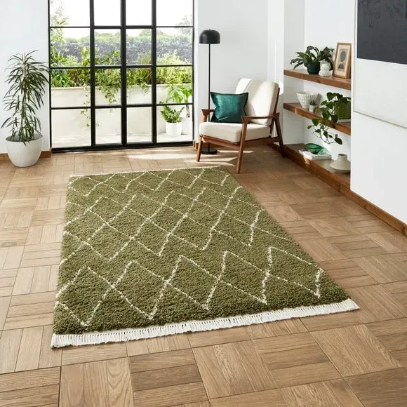 Abstract Shaggy Rug - Green