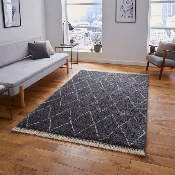Abstract Shaggy Rug - Grey