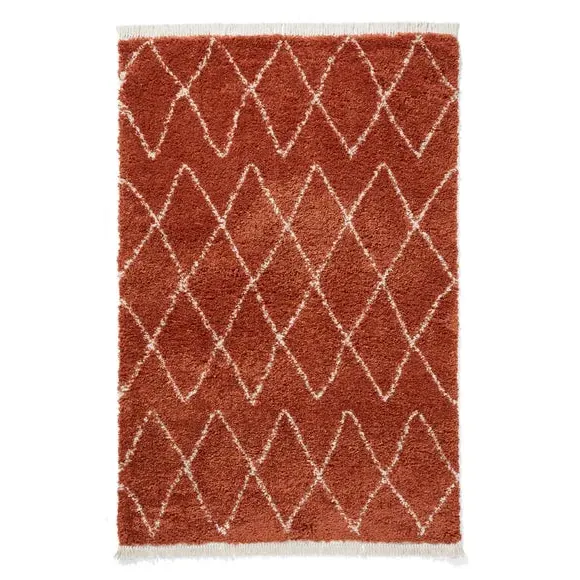 Abstract Shaggy Rug - Rust