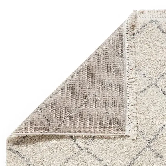Abstract Shaggy Rug with Fringe - Cream