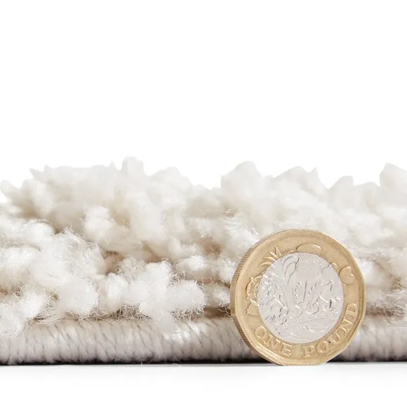 Abstract Shaggy Rug with Fringe - Cream