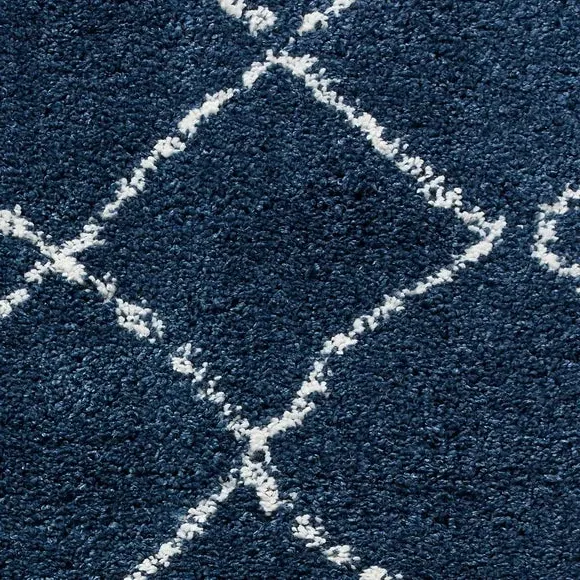 Abstract Shaggy Rug with Fringe - Navy