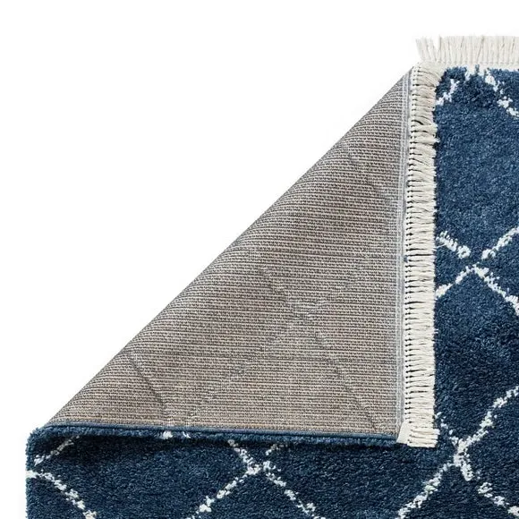 Abstract Shaggy Rug with Fringe - Navy