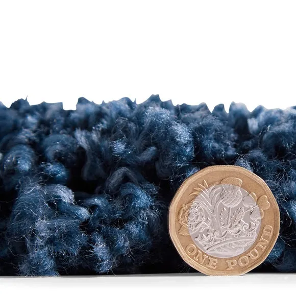 Abstract Shaggy Rug with Fringe - Navy