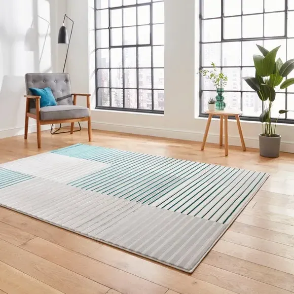 Abstract Stripe Rug with Metallic Look - Green