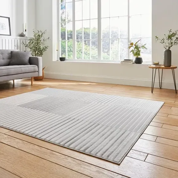 Abstract Stripe Rug with Metallic Look - Ivory