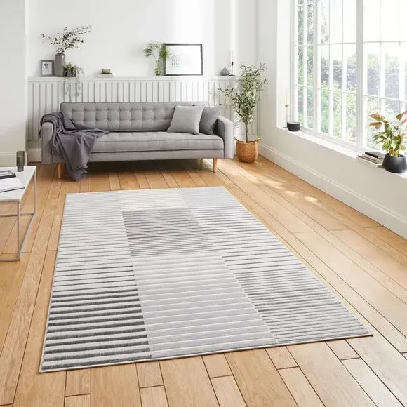 Abstract Stripe Rug with Metallic Look - Ivory