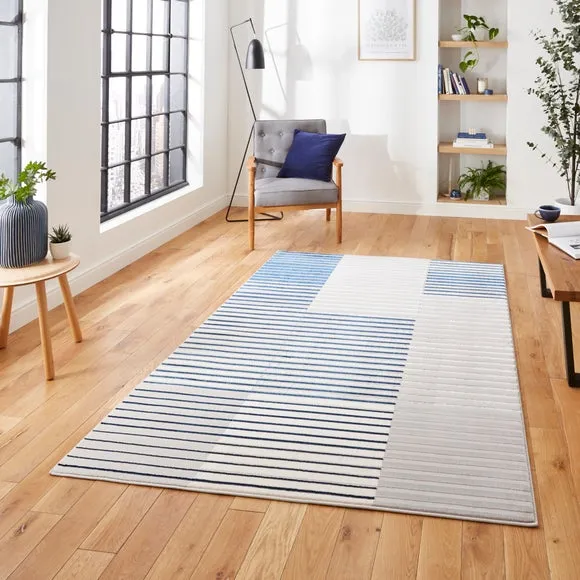 Abstract Stripe Rug with Metallic Look - Navy
