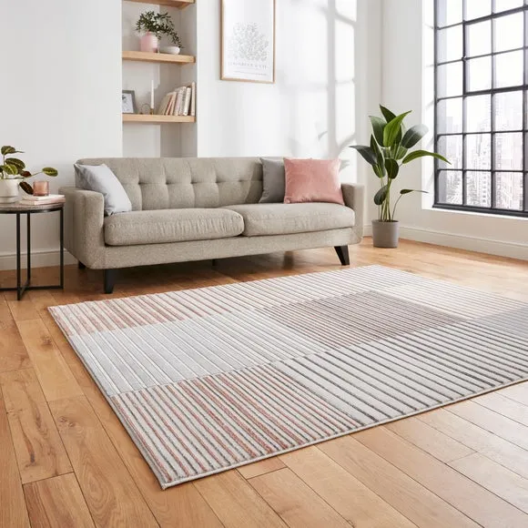 Abstract Stripe Rug with Metallic Look - Rose
