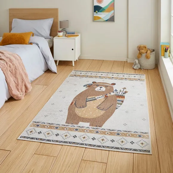 Bear Design Kids Rug - Brown, Polyester image