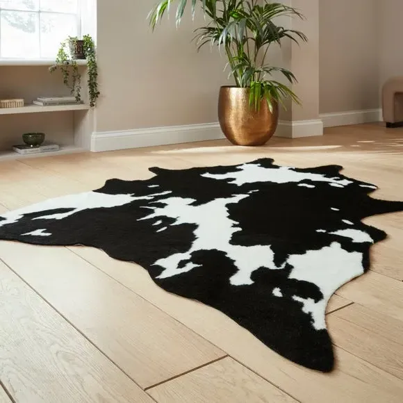 Cow Print Rug - Black, Faux Fur