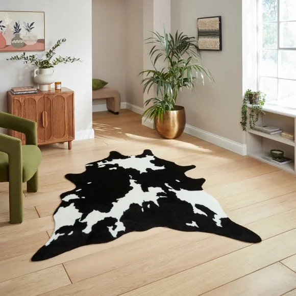 Cow Print Rug - Black, Faux Fur image