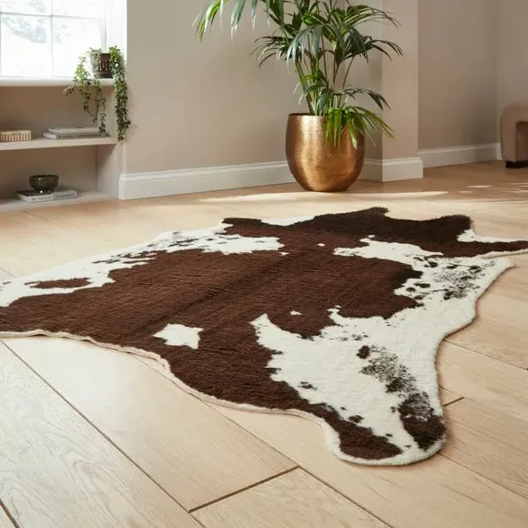 Cow Print Rug - Brown, Faux Fur