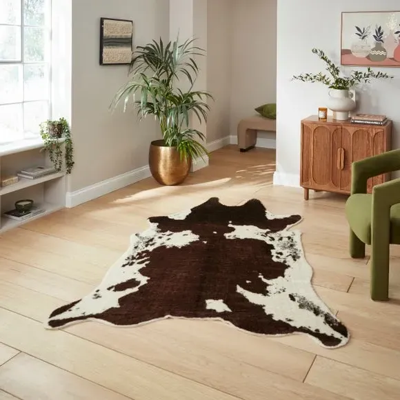 Cow Print Rug - Brown, Faux Fur