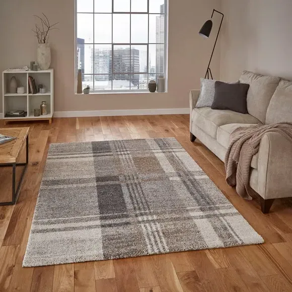 Diamond Pattern Rug - Beige Grey, Dense Pile image