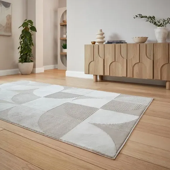 Geometric Rug Machine Washable - Beige, Polyester