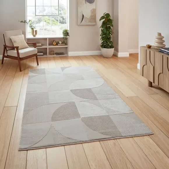 Geometric Rug Machine Washable - Beige, Polyester image