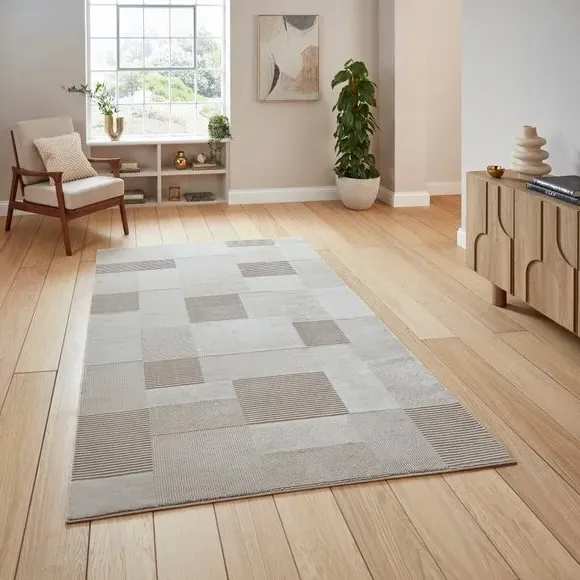 Geometric Rug Machine Washable - Beige, Polyester image