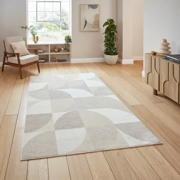 Geometric Rug Machine Washable - Cream, Polyester