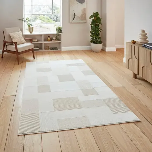 Geometric Rug Machine Washable - Cream, Polyester