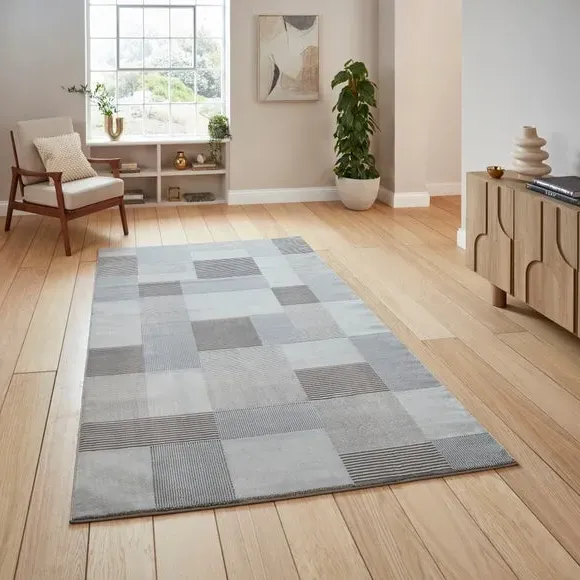 Geometric Rug Machine Washable - Grey, Polyester