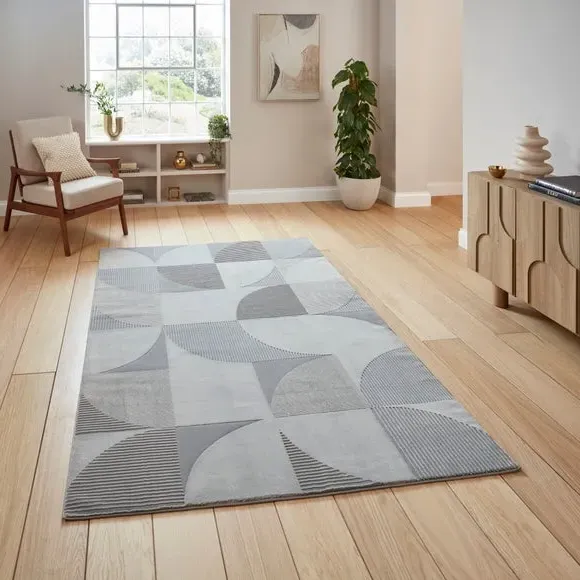 Geometric Rug Machine Washable - Grey, Polyester