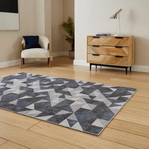 Geometric Rug with Digital Print - Blue