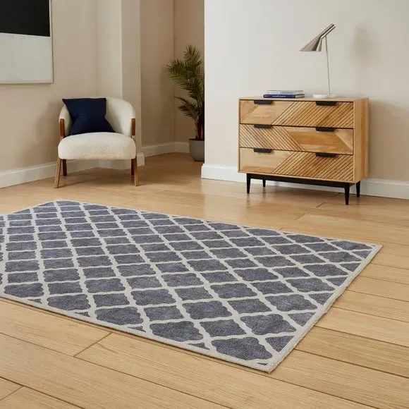 Geometric Rug with Digital Print - Blue