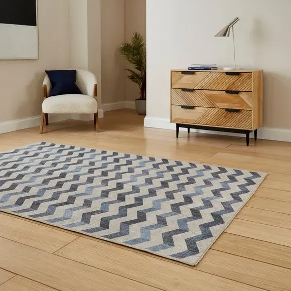 Geometric Rug with Digital Print - Blue