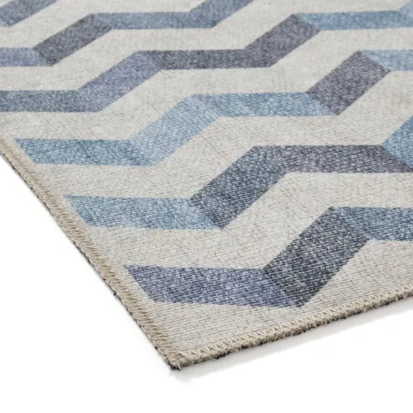 Geometric Rug with Digital Print - Blue