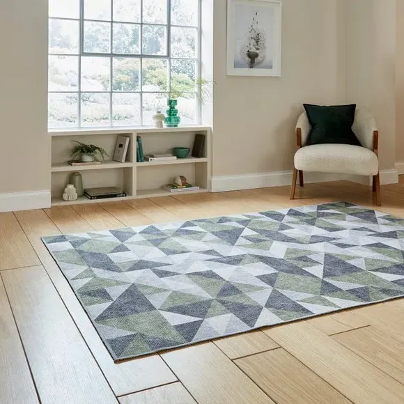 Geometric Rug with Digital Print - Green