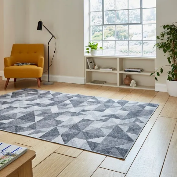 Geometric Rug with Digital Print - Grey