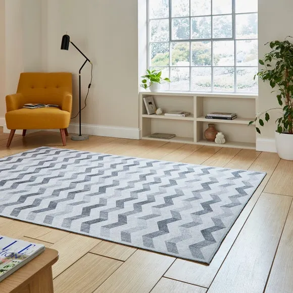 Geometric Rug with Digital Print - Grey