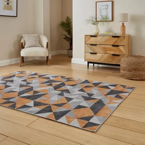Geometric Rug with Digital Print - Yellow