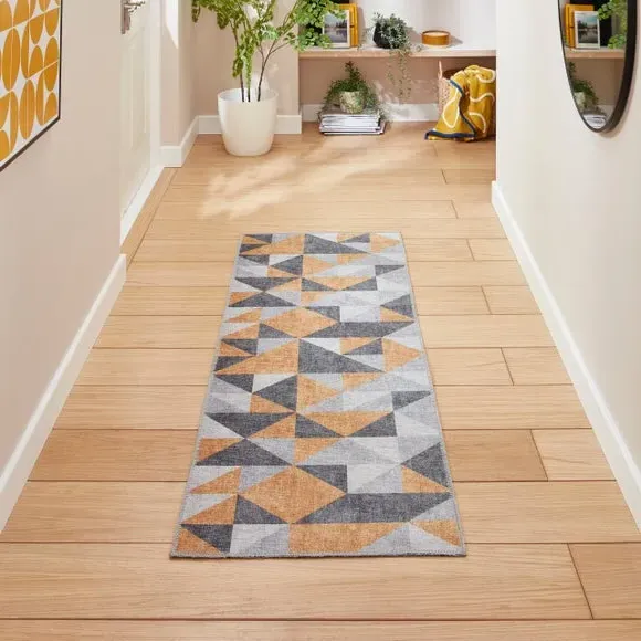 Geometric Rug with Digital Print - Yellow