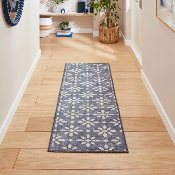Geometric Runner Rug - Blue image