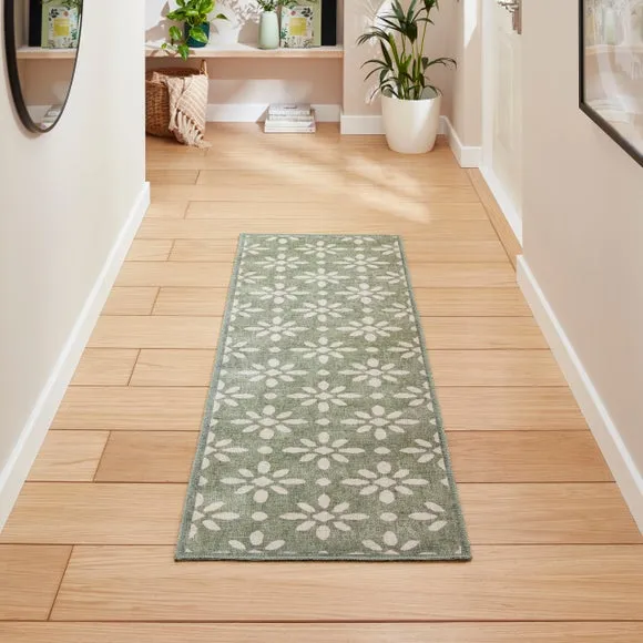 Geometric Runner Rug - Green