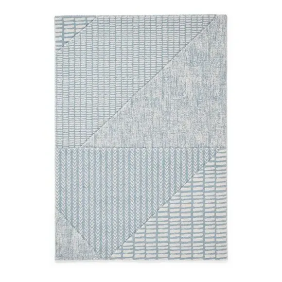 Hand-Carved Rug with Boho Pattern - Blue
