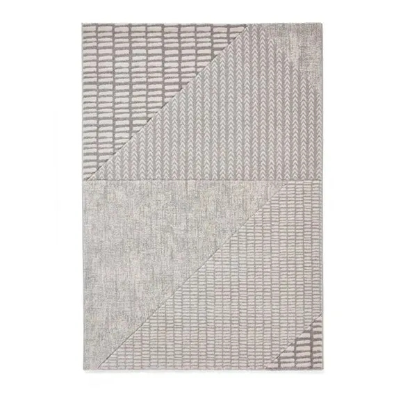 Hand-Carved Rug with Boho Pattern - Grey