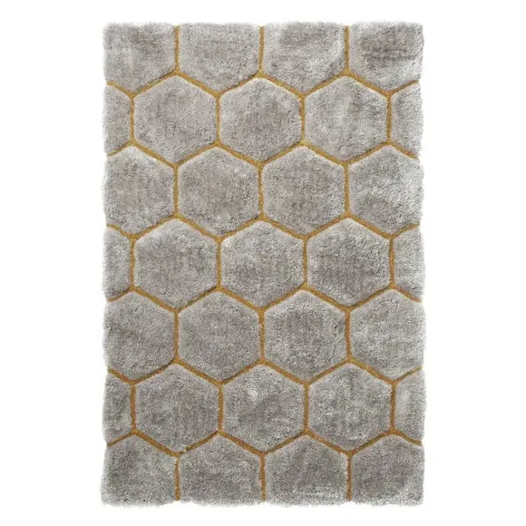 Honeycomb Shag Rug - Grey Yellow, Acrylic image