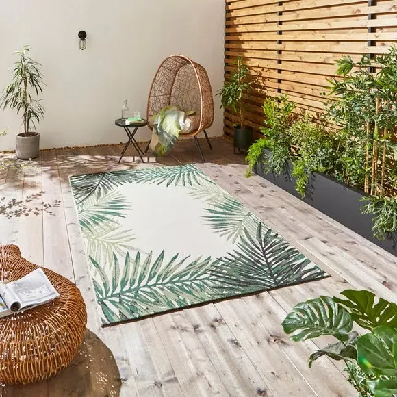 Leaf Edge Indoor Outdoor Rug - Green, Polypropylene