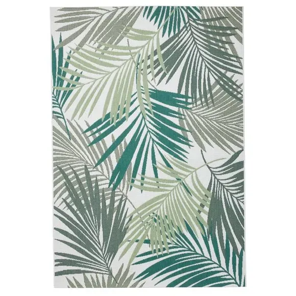 Leaf Print Indoor Outdoor Rug - Green, Polypropylene