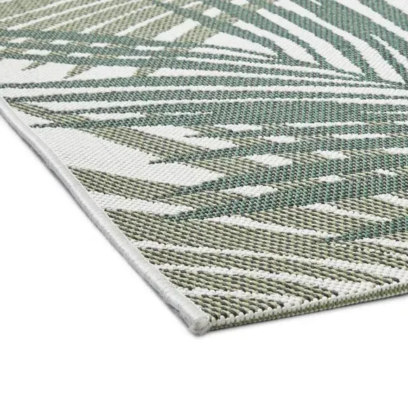 Leaf Print Indoor Outdoor Rug - Green, Polypropylene