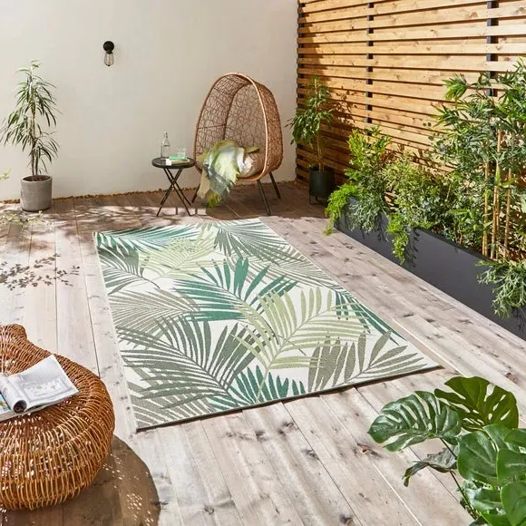 Leaf Print Indoor Outdoor Rug - Green, Polypropylene image