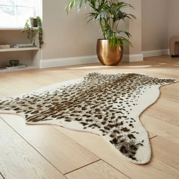 Leopard Print Rug - Brown, Faux Fur