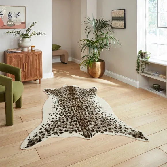 Leopard Print Rug - Brown, Faux Fur