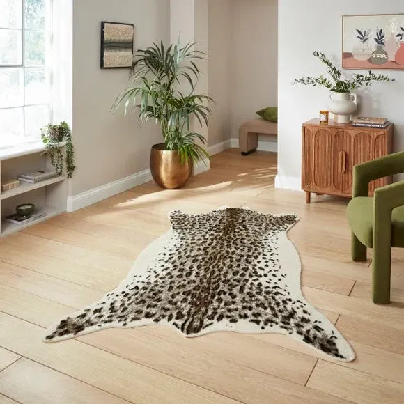 Leopard Print Rug - Brown, Faux Fur image
