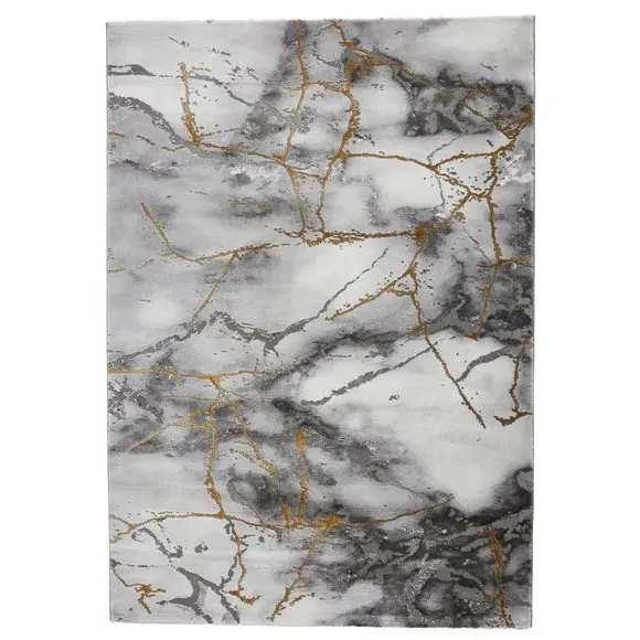 Marble Design Rug with 3D Effect - Gold, Polypropylene
