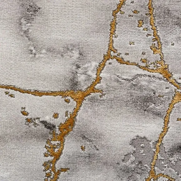 Marble Design Rug with 3D Effect - Gold, Polypropylene
